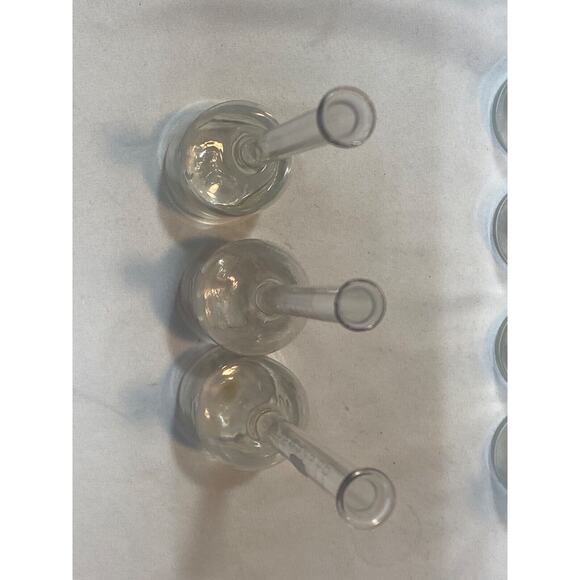 7 Antique Etched Clear Glass Cream Test Bottles of Volumetric Beakers - Picture 9 of 14